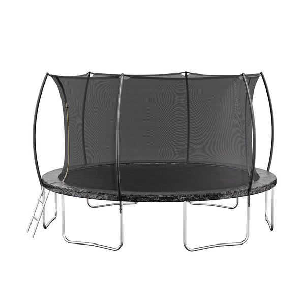 English Elm 14ft Trampoline with Curved Pole Enclosure Net Galvanized Frame and Safety Ladder W285P236466