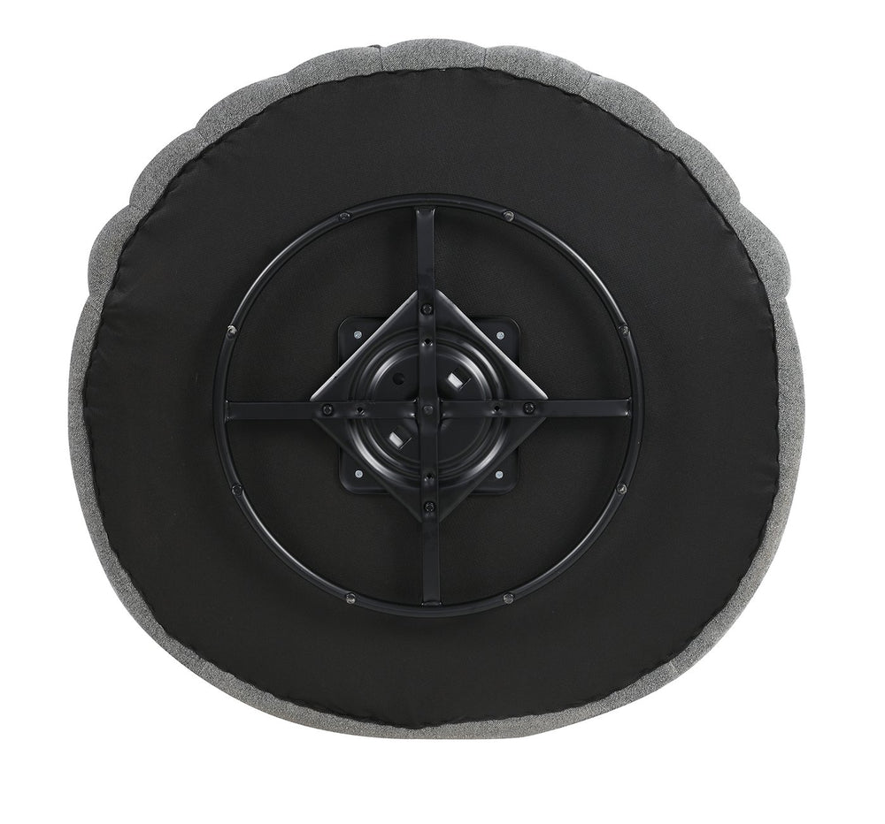 English Elm Dark Gray Channel Tufted Swivel Chair 360° Rounded Barrel Design with Curved Arms and Pillow Comfort B2741P400835