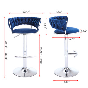 English Elm Set of 2 Velvet Bar Stools with Chrome Base Swivel Height Adjustment Plush Cushion Modern Comfort Blue W1249P247741