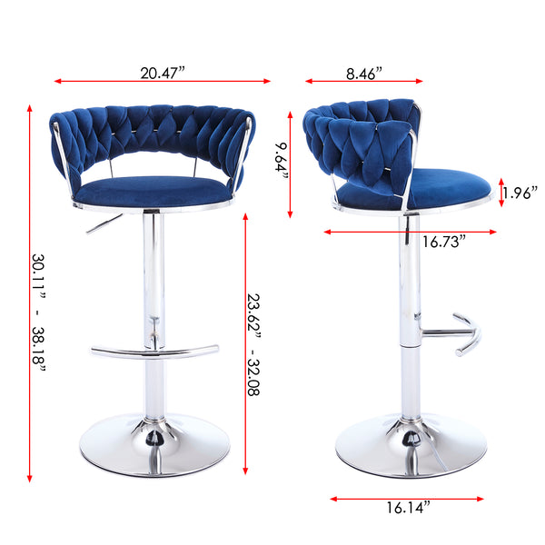 English Elm Set of 2 Velvet Bar Stools with Chrome Base Swivel Height Adjustment Plush Cushion Modern Comfort Blue W1249P247741