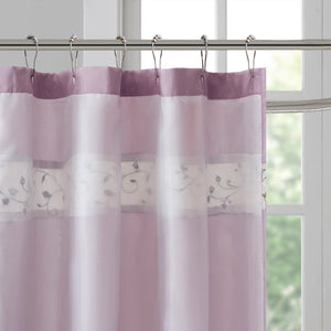 JLA Home Madison Park - Faux Luxurious Embroidered Floral Shower Curtain — Silky Finish, Machine Washable, Boutique Hotel Style Purple MP70-3453