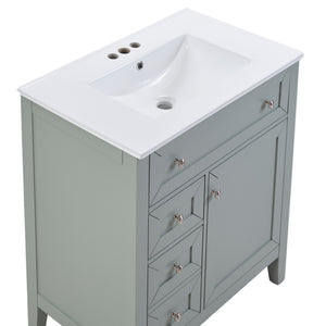 English Elm Solid Wood Bathroom Vanity Gray with Ceramic Undermount Sink, Triple Smart Storage, 70kg Load, Silent Slides W2896P318465