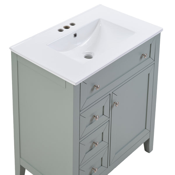 English Elm Solid Wood Bathroom Vanity Gray with Ceramic Undermount Sink, Triple Smart Storage, 70kg Load, Silent Slides W2896P318465