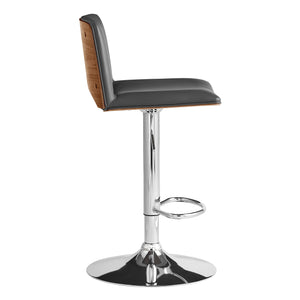 English Elm Xienna Adjustable Swivel Faux Leather Bar Stool with Walnut Back, Chrome Base, Ergonomic Comfort Gray B2736P268608