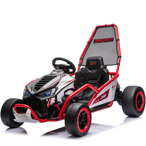 English Elm 24v Dual Motor Kids Go Kart with Drift Mode Roll Cage and Rear Suspension Ages 6 to 12 Red W1578P454055