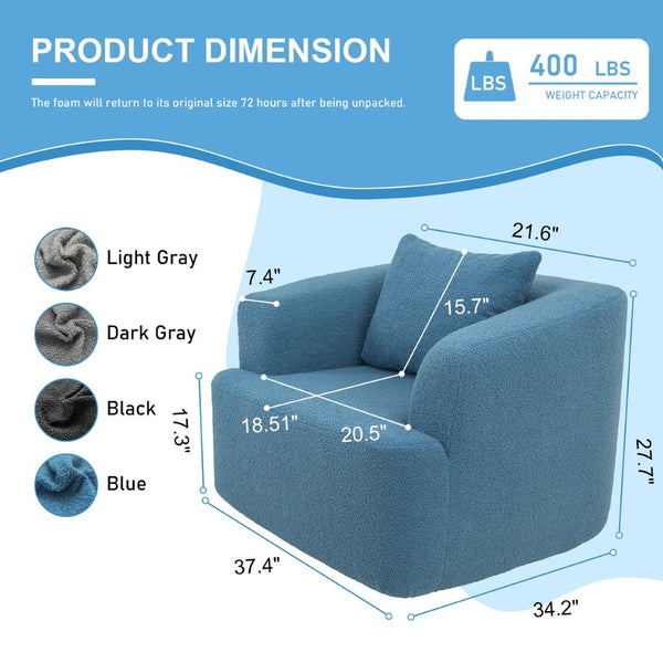 English Elm 360° 360 Swivel Teddy Velvet Accent Chair Plush Cocoon Seat for Living Room or Bedroom Blue W5385P433230
