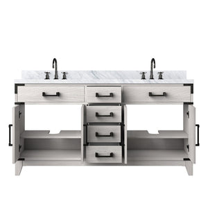 English Elm White Oak Double Bath Vanity With Carrara Marble Top, Chrome Faucet & Ample Storage Space B2731P259870-GIGA