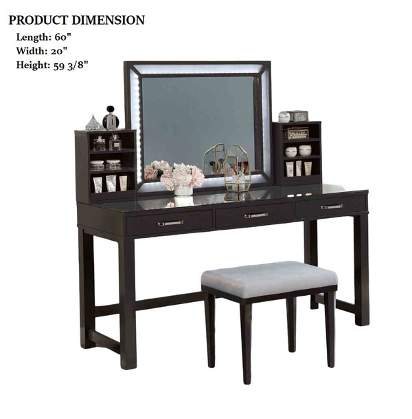 English Elm Glam Elegant Vanity Set with LED Mirror, Plush Stool, Ample Storage, Felt-Lined Drawers, Chic Finish Grey Mix 35 L x 25 W x 15 H B2741S00681