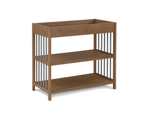 English Elm Pixie Mid-century Nursery Changing Table with Spindle Sides and Open Storage Shelves Walnut Brown B022P204854