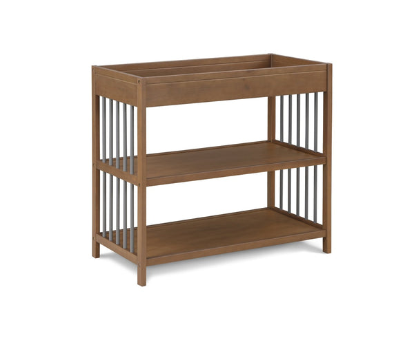 English Elm Pixie Mid-century Nursery Changing Table with Spindle Sides and Open Storage Shelves Walnut Brown B022P204854