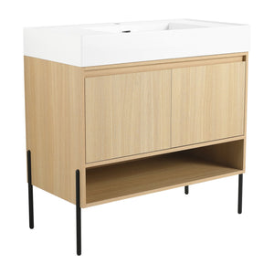 English Elm 36" Bathroom Vanity Combo With Resin Sink, Oak Finish, Stylish Storage & Easy Assembly For Modern Homes W1972S00009