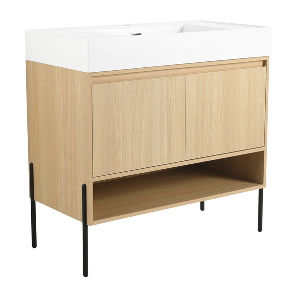 English Elm 36" Bathroom Vanity Combo With Resin Sink, Oak Finish, Stylish Storage & Easy Assembly For Modern Homes W1972S00009