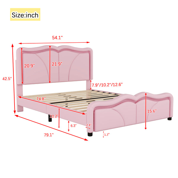 English Elm Full Full Size Upholstered Platform Bed in Pink with Curved Headboard, 3-Height Adjust, LED Strips, Sturdy Frame WF323749AAH