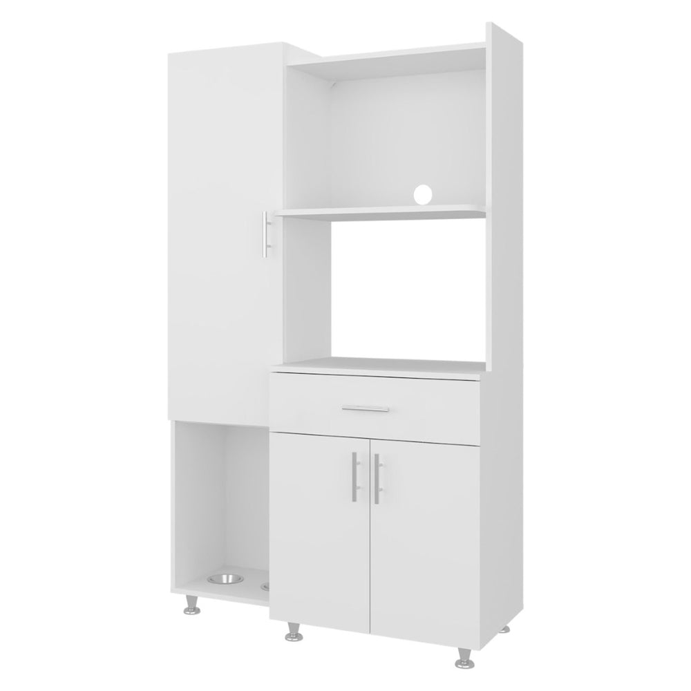 English Elm White Three Door Kitchen Storage Cabinet with Microwave Shelf Drawer and Pantry Space B062P483740