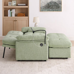 English Elm Leisure Chenille Two Seat Reclining Sofa with Usb Port Storage Ottoman Padded Armrests Cyan W487S00517