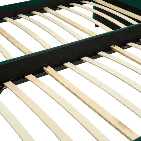 English Elm Emerald velvet daybed with diamond tufted pull-out trundle, modern sturdy frame, luxe guest bed for living spaces W1361S00033