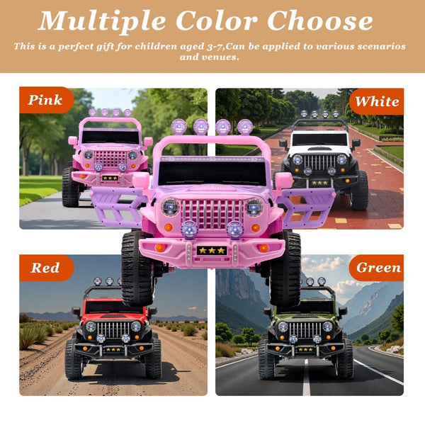 English Elm 24v Two Seat Kids Ride on Car with 4wd Motor Remote Control and Led Lights Pink W509P378207