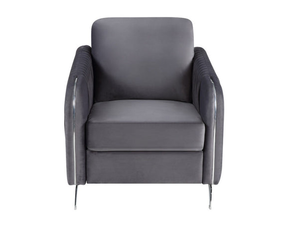 English Elm Hadriano Velvet Accent Chair Channel Quilted Chrome Legs Glam Living Room Seat Gray B2749P413388