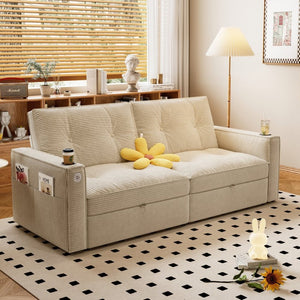 English Elm W3820s00010 Corduroy Sleeper Sofa Pull Out Guest Bed for Studio Apartments and Small Spaces White W3820S00028