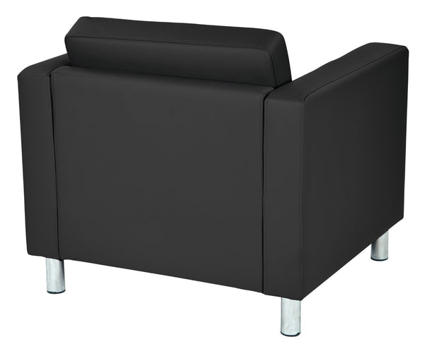OSP Home Furnishings Pacific Club Armchair in Faux Leather with Chrome Legs for Modern Living Spaces Black PAC51-R107