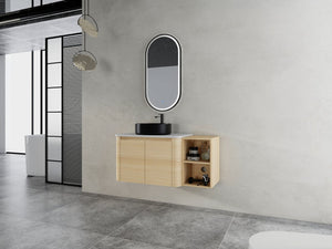 English Elm 42'' Wall-Mounted Bathroom Vanity With Ceramic Sink, Soft-Close Doors & Spacious Storage Solution W999S00474