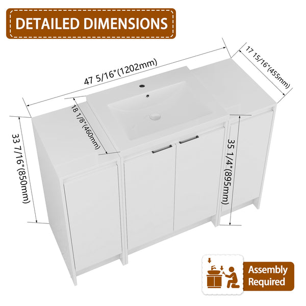 English Elm 48" Freestanding Bathroom Vanity With Resin Sink & Dual Storage Cabinets For Modern Elegance W999S00424