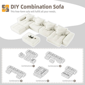 English Elm Modern Modular Sectional Sofa - Luxurious Chenille Fabric, 8 Pillows, No Assembly Needed, Beige/White W1885S00069