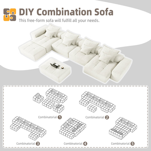 English Elm Modern Modular Sectional Sofa - Luxurious Chenille Fabric, 8 Pillows, No Assembly Needed, Beige/White W1885S00069