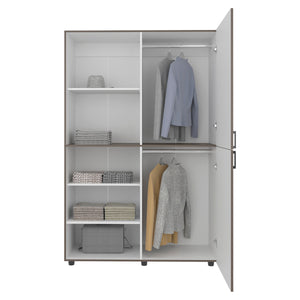 English Elm Eco Tall One-Door Armoire 72" Freestanding Wardrobe with Hanging Rod & Shelves, White Mahogany Finish B200S00429