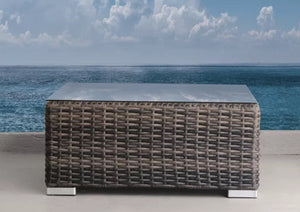 English Elm Minnesota Outdoor Coffee Table 28" Square Brown Wicker with Tempered Glass Top, Rustproof, No Assembly B120P233879