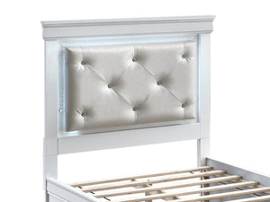 English Elm Lorana Glam Twin Storage Bed with Led Lighting and Tufted Faux Leather Headboard White B078S00694