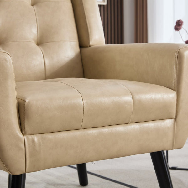 English Elm Modern Pu Leather Ergonomic Accent Chair with Padded Arms and Matte Black Legs Khaki W676P172470