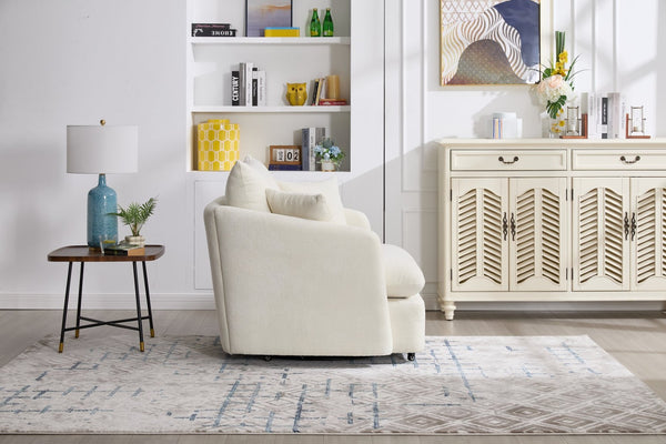 English Elm 360° 360 Swivel Oversized Chenille Armchair with Pocket Spring Seat and Three Throw Pillows Beige W1361S00074