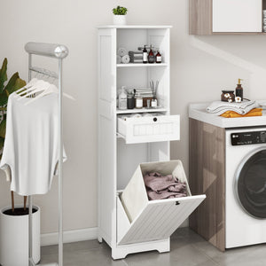 English Elm One-Compartment Tilt-Out Laundry Sorter Cabinet With Drawer - Space-Saving Design In White Finish W1120P146259