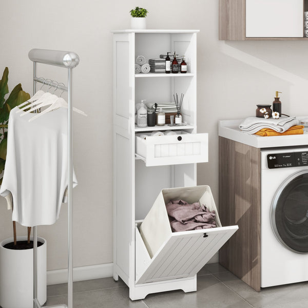 English Elm One-Compartment Tilt-Out Laundry Sorter Cabinet With Drawer - Space-Saving Design In White Finish W1120P146259