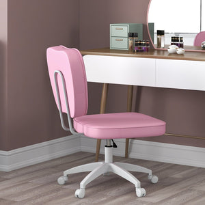 English Elm Vinsetto Pink Armless Office Chair - Compact Pu Leather Task Chair With Adjustable Height & Swivel Wheels W2225P217496-GIGA