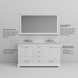 English Elm White 60 in Double Bath Vanity with Cultured Marble Top, Solid Wood, Soft-Close Drawers, Storage B2731P258371
