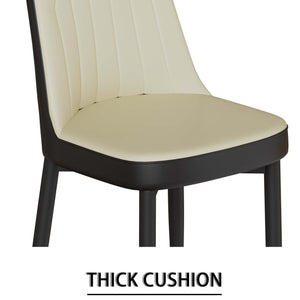 English Elm 55 Modern 4-Person MDF Dining Table Set with Sturdy Black Metal Legs and Padded PU Chairs for Families Beige+Black,White W2189S00731