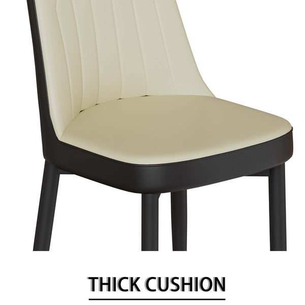 English Elm 55 Modern 4-Person MDF Dining Table Set with Sturdy Black Metal Legs and Padded PU Chairs for Families Beige+Black,White W2189S00731