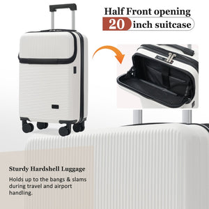 English Elm Luggage 5 Piece Hardside Abs Set with Front Access Carry on and Tsa Spinner Wheels White N732P391579K