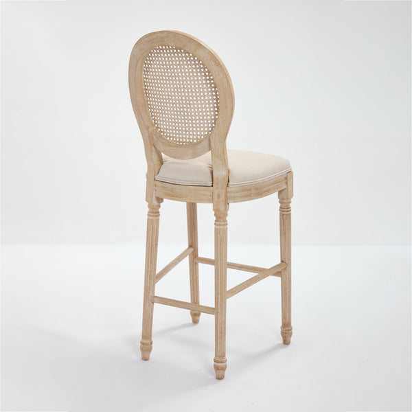 English Elm French Country Bar Chairs Set Of 2 - Upholstered Rattan Back, Vintage Elegance For Dining & Living Spaces W3426P324575
