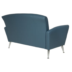 OSP Home Furnishings Loveseat with Antimicrobial Faux Leather Upholstery and Chrome Legs for Office or Home Blue SL50552-R105