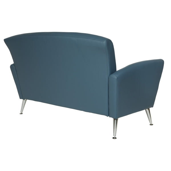 OSP Home Furnishings Loveseat with Antimicrobial Faux Leather Upholstery and Chrome Legs for Office or Home Blue SL50552-R105