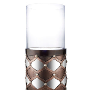 English Elm 31" Tall Hurricane Candleholder with Arabesque Mirrored Tiles and Pearl Espresso Column B072116553