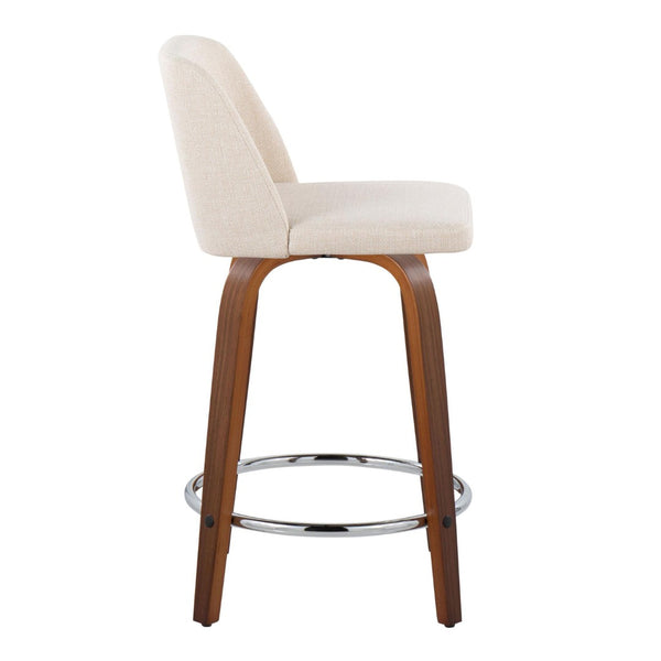English Elm Toriano 24" Mid-Century Modern Swivel Counter Stools - Set Of 2 With Walnut Legs & Cream Upholstery B202S00113-GIGA