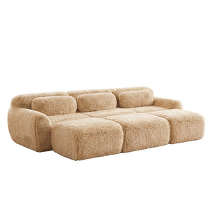 English Elm 3-seater Curved Modular Sectional Plush Upholstered Sofa with Linkable Ottoman for Living Rooms Light Khaki W714S01570