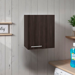 English Elm So- Hi Melamine Wall Cabinet Single Door Slim Storage for Kitchen or Laundry Room Walnut B128P485403