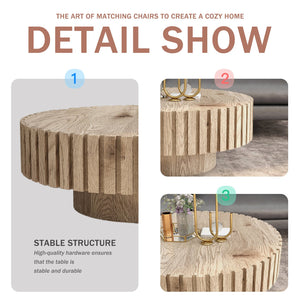 English Elm Modern Minimalist Circular Coffee Table 31.4'' - Natural Wood Finish, Durable & Versatile Design W1727P251152