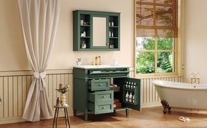 English Elm 36'' Modern Bathroom Vanity with Mirror Cabinet and Sink, Spacious Storage, Soft-Close Doors & Drawers Green SW000134AAF-3