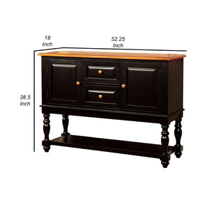 English Elm Black Antique Oak Solid Wood Server with Turned Legs for Farmhouse Dining Rooms B2741P491057
